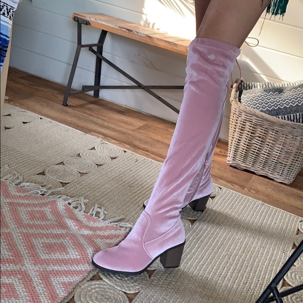 Groovy pink velvet boots